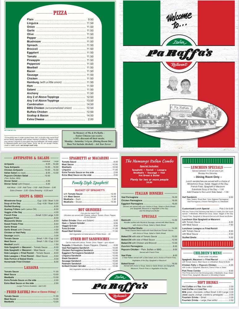 Pa Raffa's Italian Restaurant Menu image 1