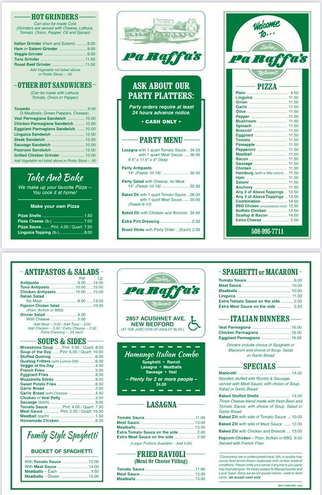 Pa Raffa's Italian Restaurant Menu image 2